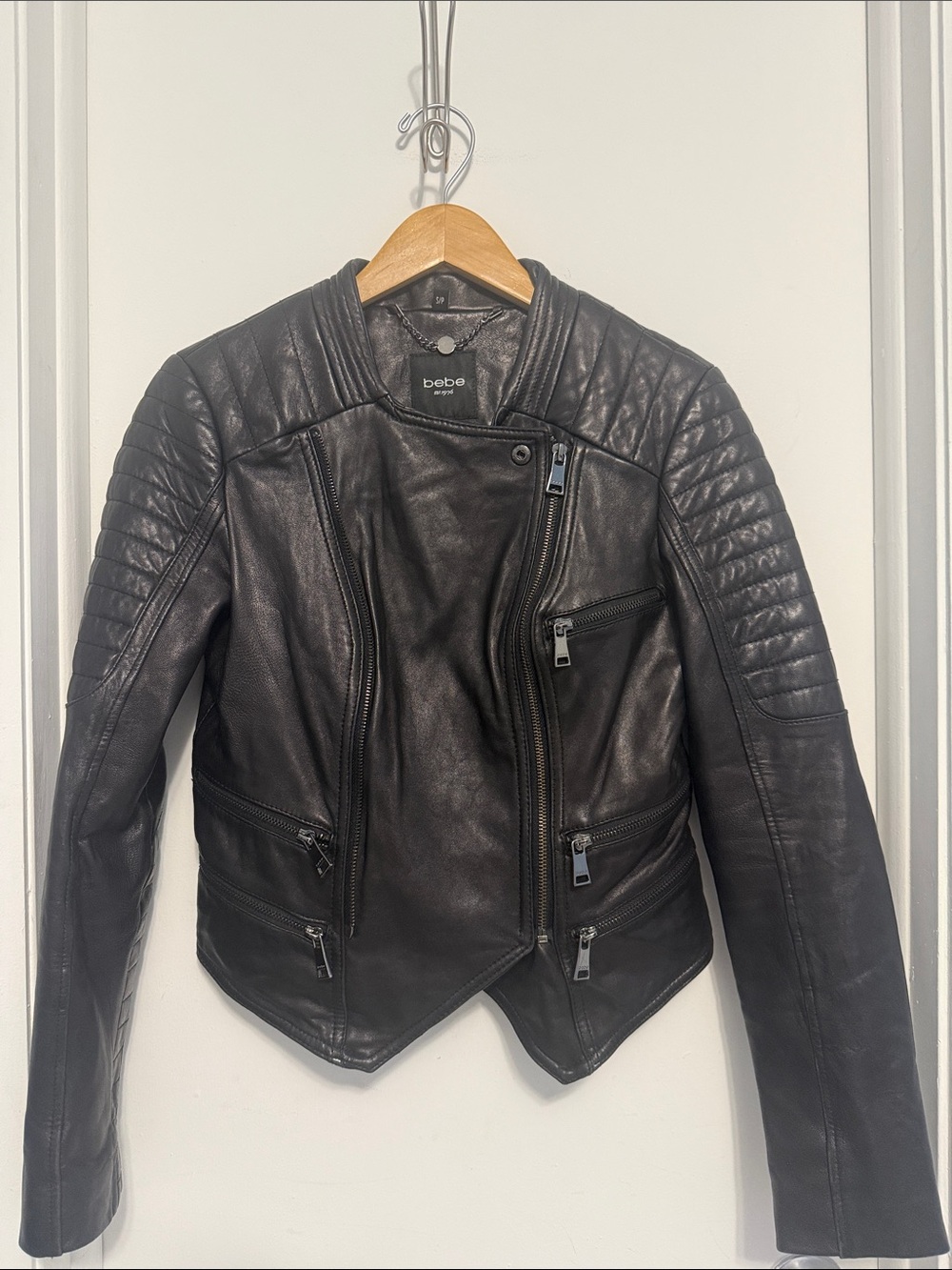 Bebe Black Quilted Leather Moto Jacket